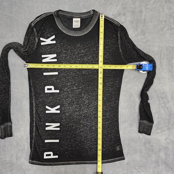 Pink Victoria Secrets Burnout Tee Shirt Long Sleeve Dark Gray Black XS - Picture 7 of 7